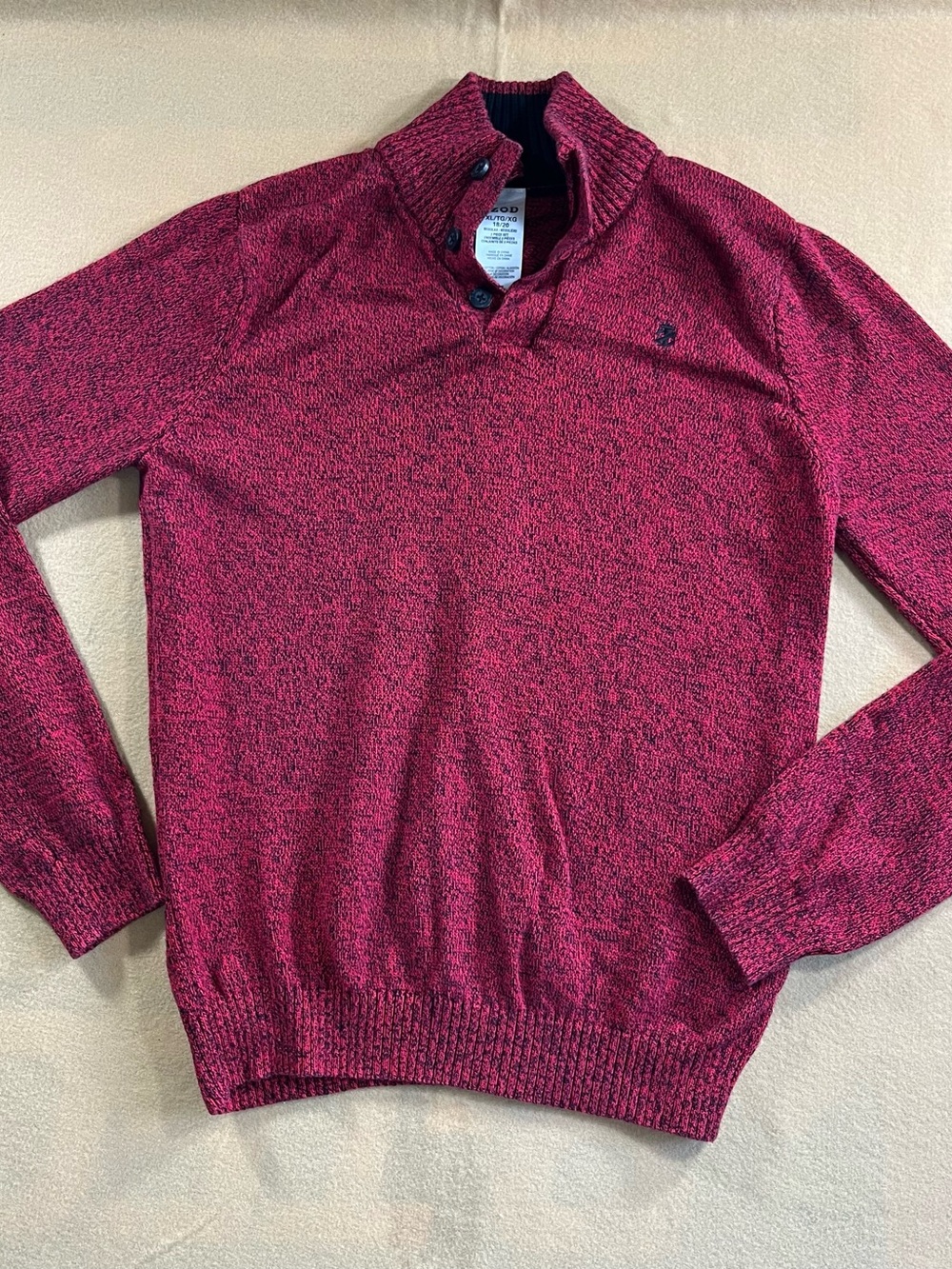 IZOD Boys XL 18/20 Red Black Marled Pullover Sweater 100% Cotton Mock Neck